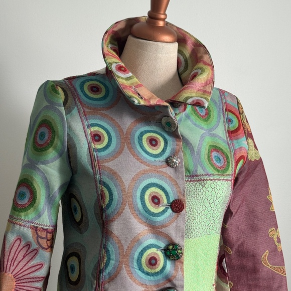 Desigual - Colorful Floral and Geometric Patchwork Coat - Picture 2 of 12